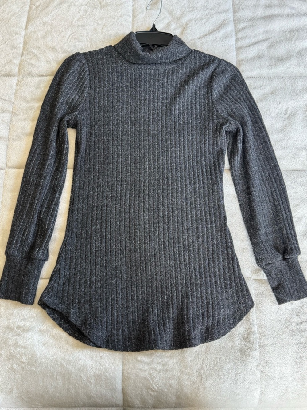 Crave Fame Charcoal Ribbed Mock Neck Long Sleeve Top